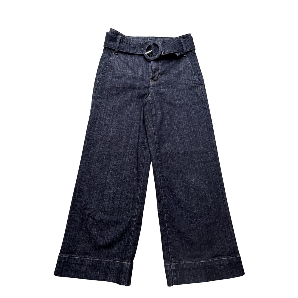 White House Black Market High Rise Wide Leg Crop Jeans Womens 00S Blue Dark Wash